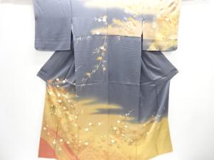 作家物　扇に草花模様刺繍訪問着